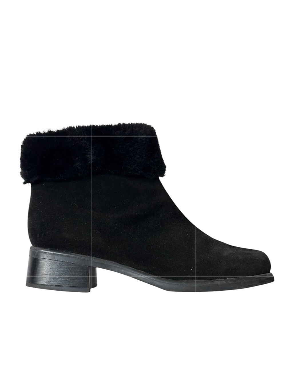 La Canadienne Black Suede Faux Fur Trim Square Toe Ankle Boots Feminine Size 9.5